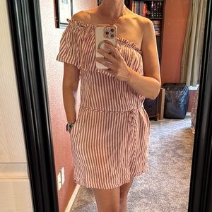 Billabong Red Ribbed One Shoulder Sundress with Ruffle size small